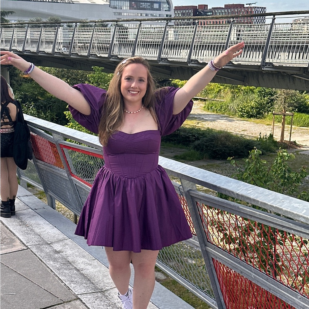 Purple Corset Puff Sleeve Dress
